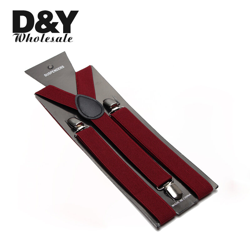 Hot Best Men's 2.5cm wide "Burgundy" color Unisex Clip-on Braces Elastic Slim Suspender Y- back Suspenders Wholesale & Retail
