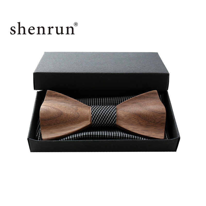 ShenRun, новинка, Мужской деревянный галстук-бабочка ручной работы + запонки + носовой платок, набор аксессуаров для свадебной вечеринки, мужской галстук
