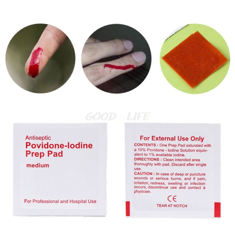 50Pcs 5x5cm Wound Dressings Iodine Wipes AntiMicrobial Infection Preventing New