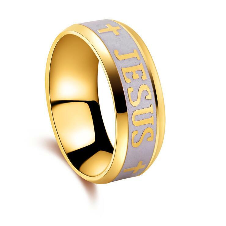 High quality large size 8mm 316 Titanium Steel dropshipping jesus cross Letter bible wedding band ring men women