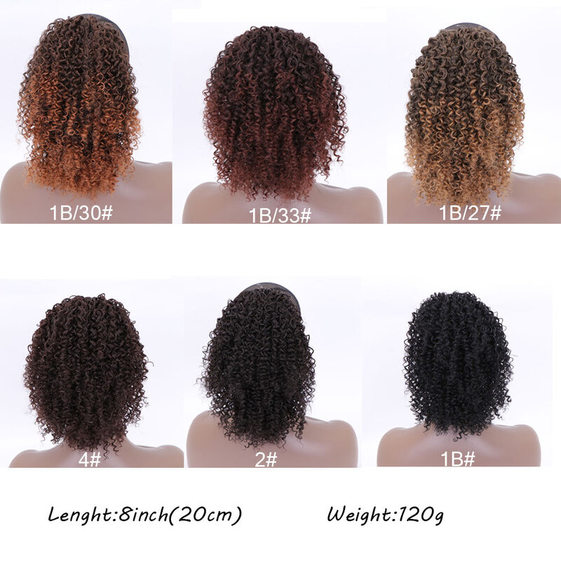 JUNSI Afro Short Curly Drawstring Puff Ponytail Synthetic Kinky Curly Clip in Pony Tail Hair Extensions for Women