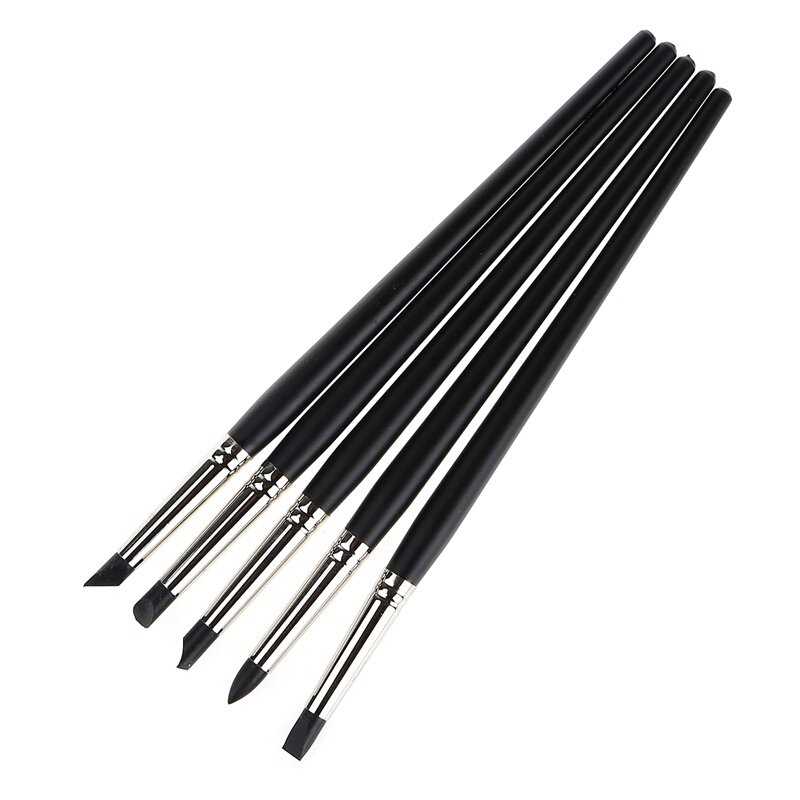 5pcs Silicone Rubber Tip Paint Brushes for Watercolor Oil Painting Polymer Clay Sculpting Fimo Modelling Tools Art Supplies