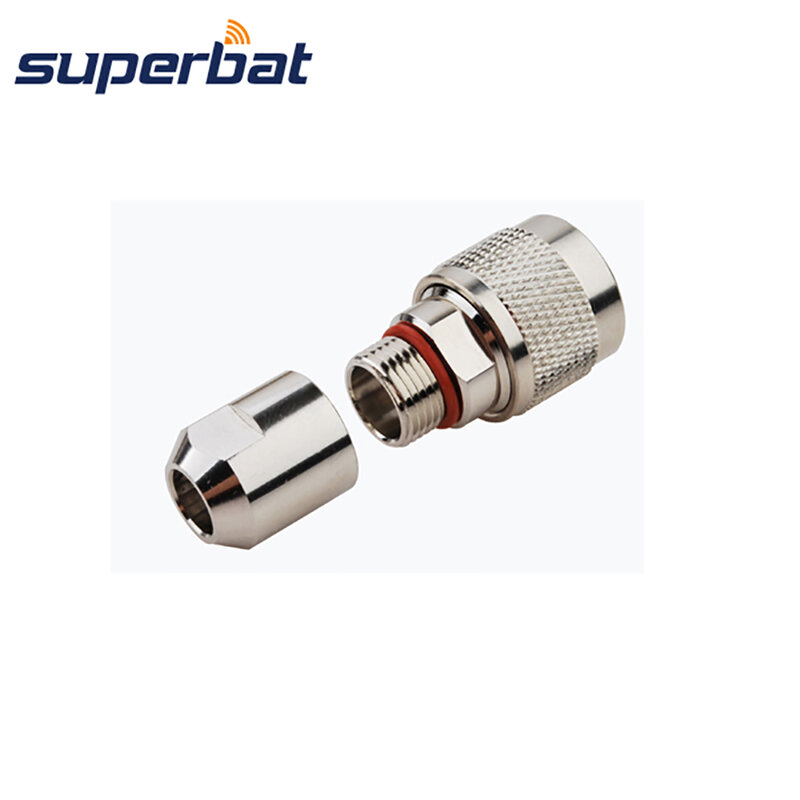 Superbat-RF conector coaxial para cabo de cobre ondulado, N macho braçadeira, reta, 1/4"