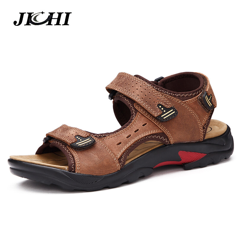 2020 sandálias masculinas verão de alta qualidade sapatos de marca praia homens sandálias causal sapatos de couro genuíno moda calçados ao ar livre 38-48