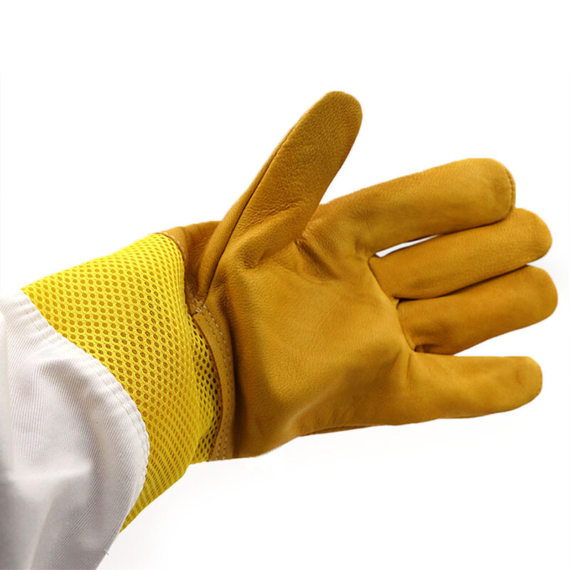 A Pair of Protective Beekeeping Gloves Net Goatskin Bee Keeping Vented Long Sleeves beekeeping equipment and tools