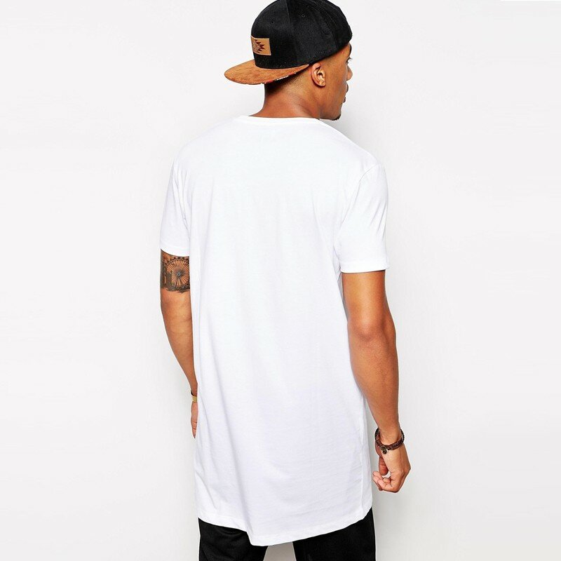 T-Shirt en Coton Blanc pour Homme, Vêtement de Marque, Hip Hop, Extra Long, 2024