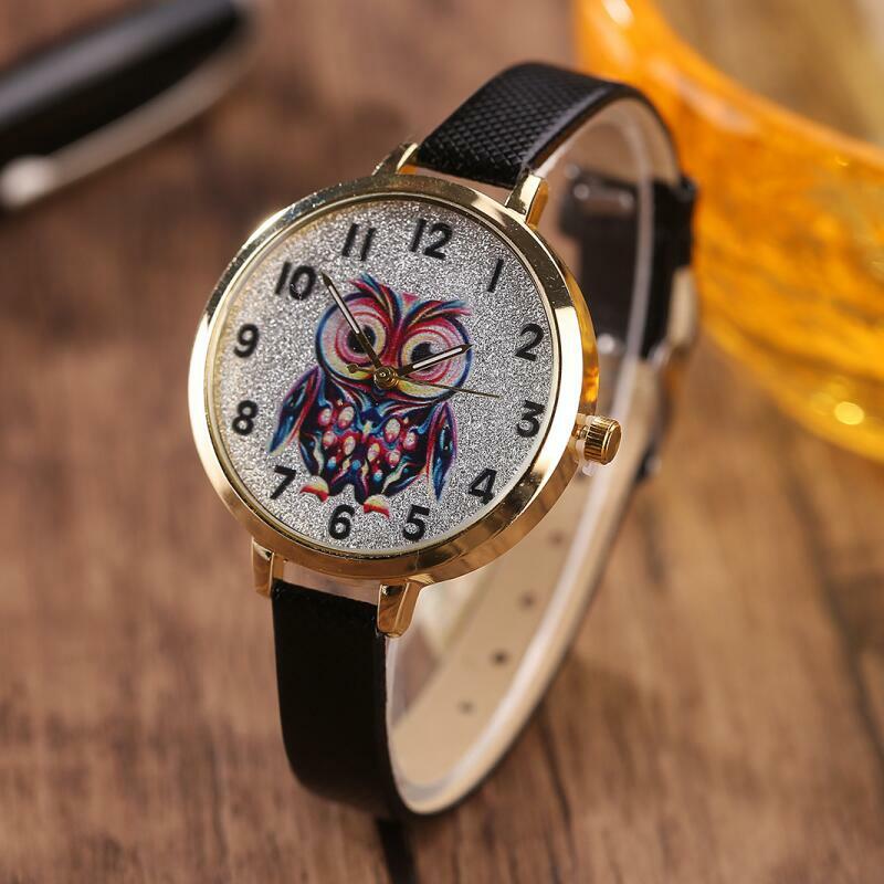 Minhin mulheres bonito pulseira de couro relógios coruja design estudante quartzo relógios de pulso senhoras casual vestido pulseira envoltório relógios presente