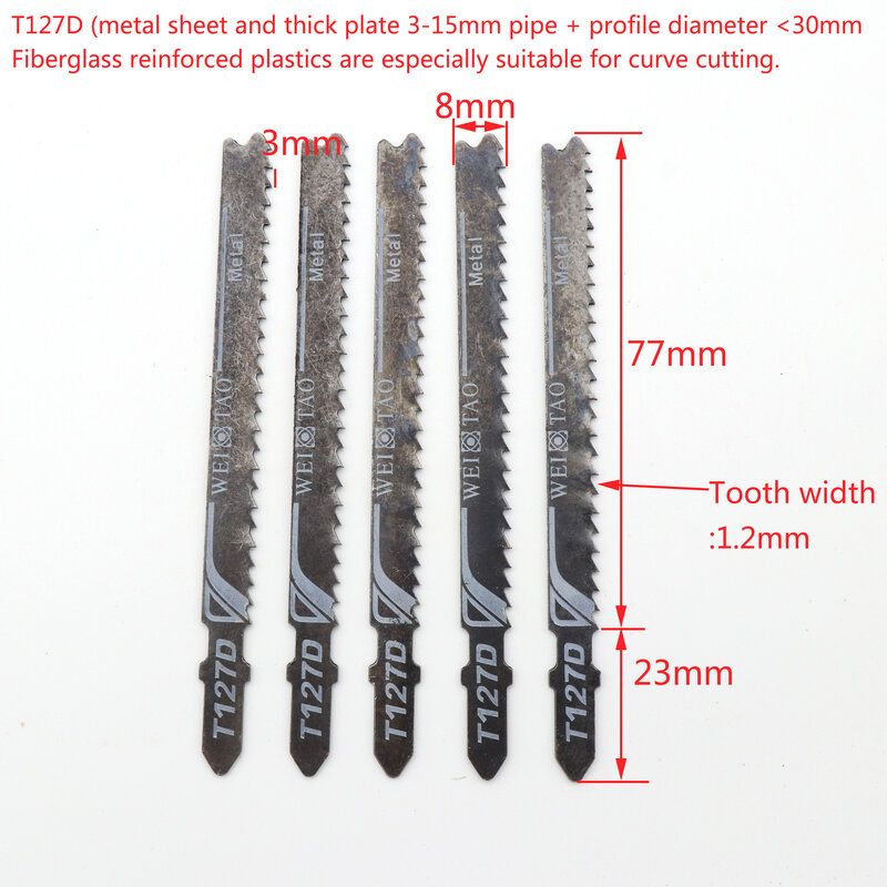 5本のt-シャンク合金鋼ハードウッド金属曲線カット往復鋸刃木工ジグ弓鋸刃セット切削工具