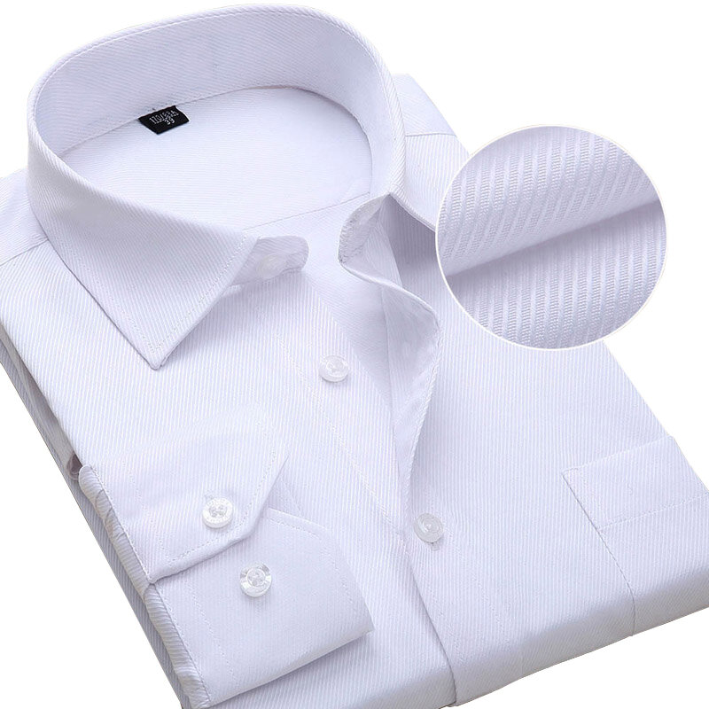 Мужская классическая рубашка в полоску, белая однотонная приталенная деловая рубашка с длинным рукавом, большие размеры