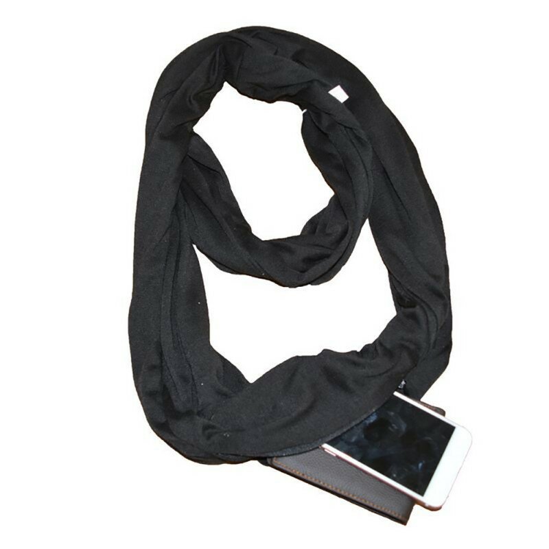 Mode femmes doux Jersey Zipper Secret poche écharpe solide Snood foulards voyage écharpes écharpes offre spéciale