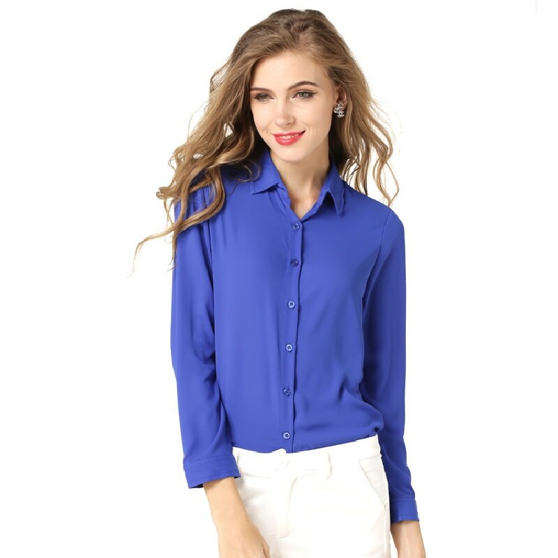 2019 blusas donne camicette in chiffon camicetta di Modo di colore Solido camicia a maniche lunghe top