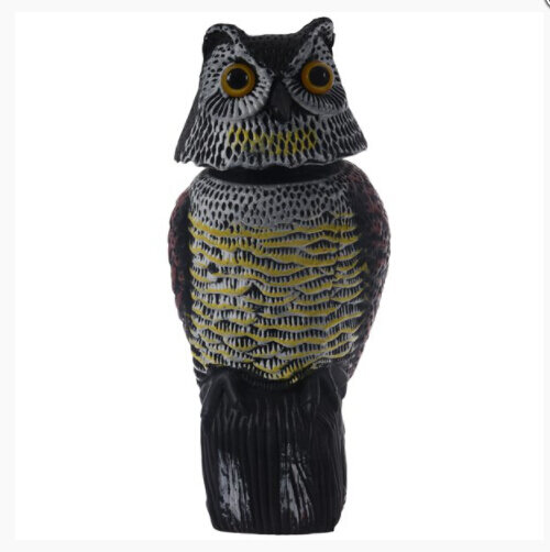Large Realistic Owl Decoy Rotating Head Weed Pest Control Crow Scarecrow