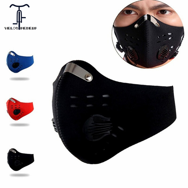 Esporte ativado máscara de carbono filtro anit-nevoeiro poluição ciclismo esqui desporto máscara inverno protetor facial proteger correndo máscaras