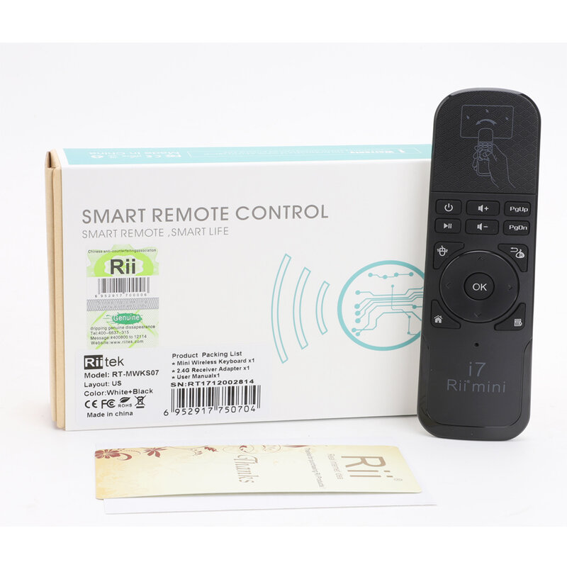 Rii-mando a distancia Mini i7 para Android TV Box, dispositivo inalámbrico de 2,4G, con sensor de movimiento integrado de 6 ejes, para Smart PC