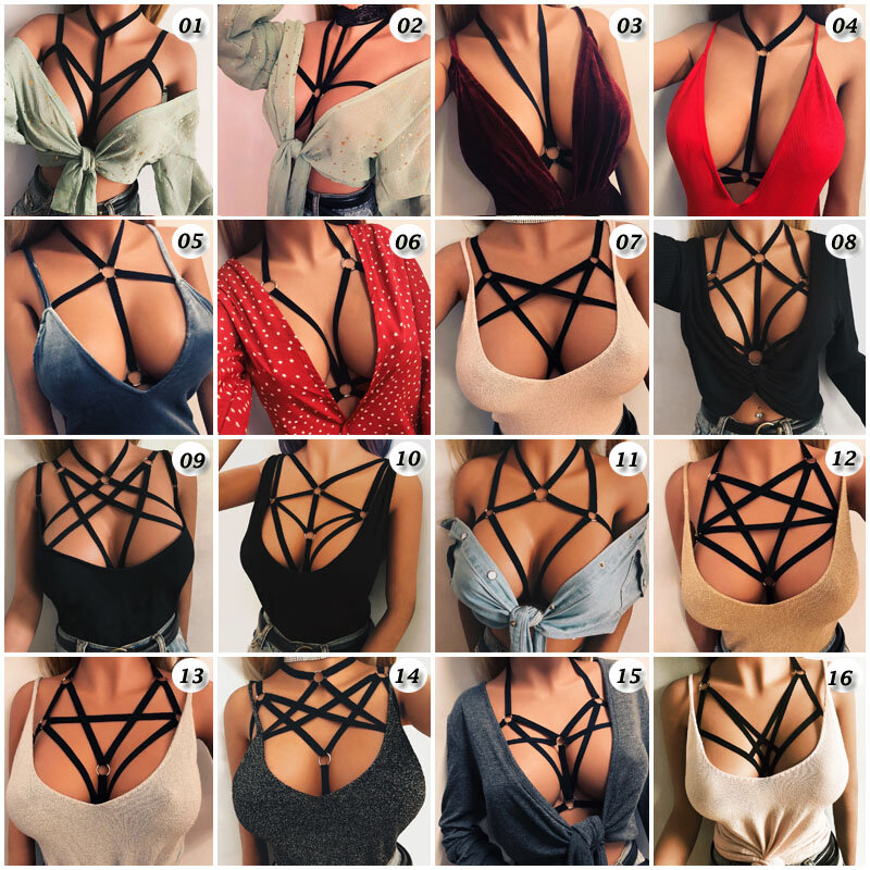Body Harness Lingerie Belt Crop Tops Caged Harness Bra Black Sexy Hollow Out Elastic Adjust Strap Bra Dance Rave Wear for Women