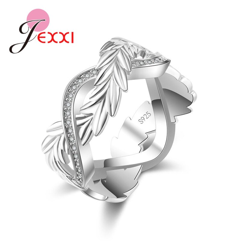 Nowa moda rotacja piórka prawdziwe 925 srebrne pierścionki szybka wysyłka z austriackimi kryształami Dropshipping romantyczny prezent