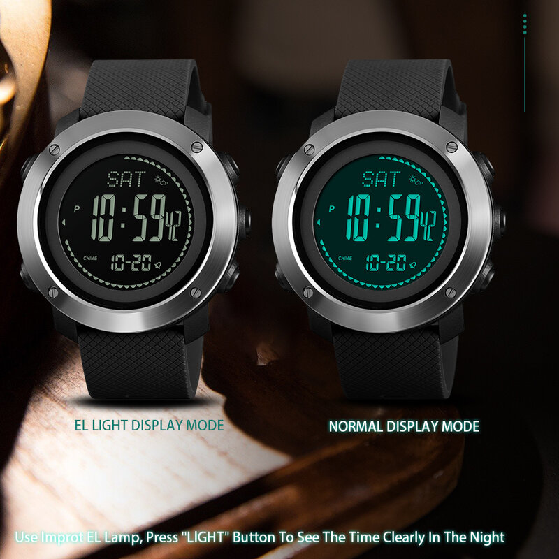 SKMEI-Montre-bracelet pour hommes, thermomètre à l'altitude, numérique, horloge de sport, escalade, randonnée, nouvelle collection 2020