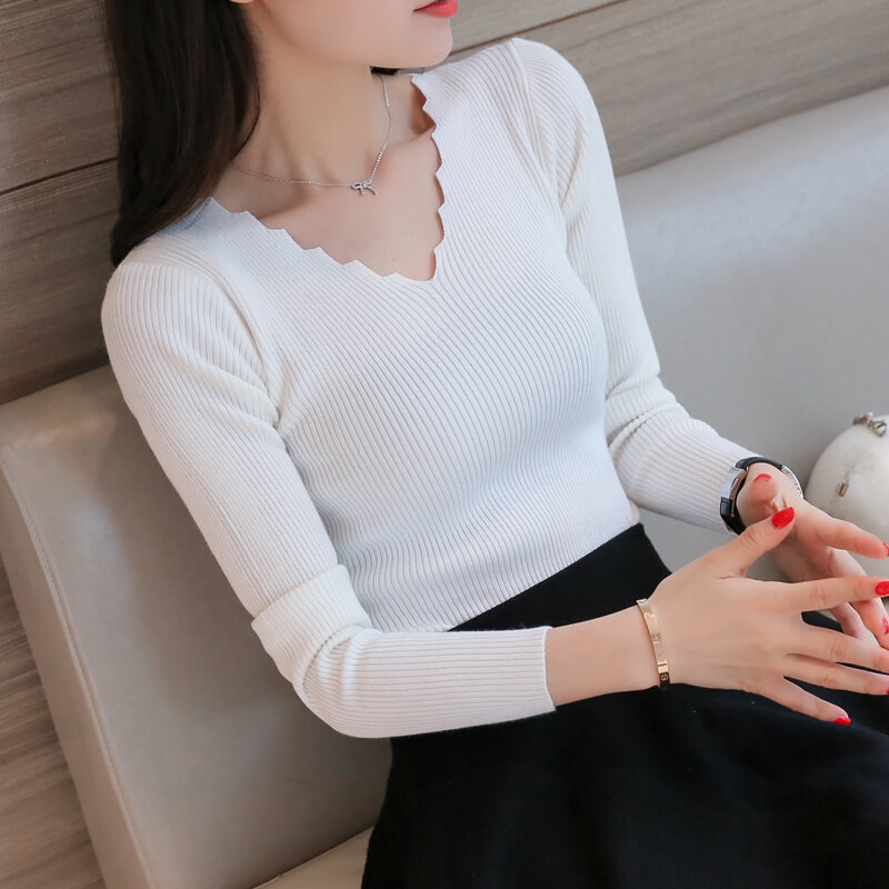 2021タイトなシャツドレス韓国hitzのスリム長袖プルオーバーセーター糸薄型セーター女性ショート段落