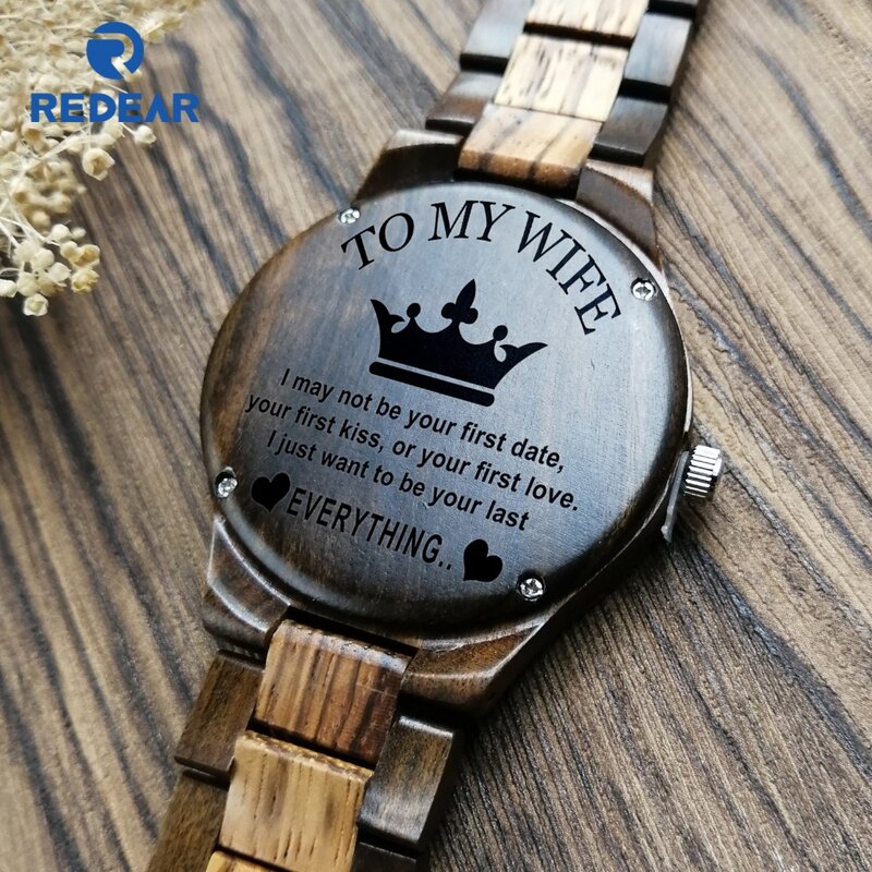 Y1904To My Wife-Engraved Wooden Watch I Just Want To Be Your Last Everything Japan Movement Automatic Quartz Watches Family Gift