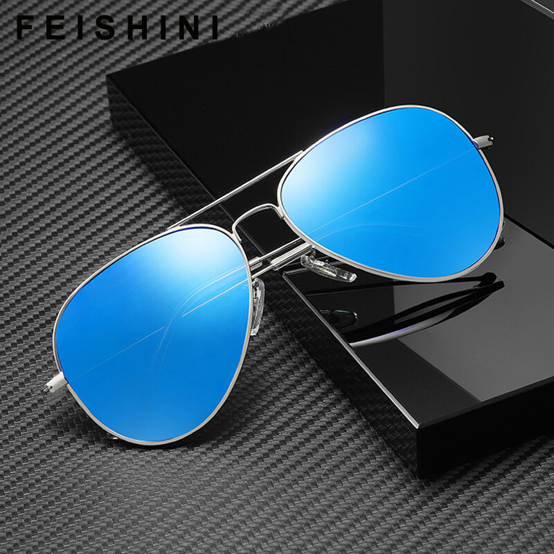 FEISHINI Brand Advanced 16g Stainless Steel Pilot Sunglasses Men Polarized Driving Clear Mirror Sunglass Women UV Protection