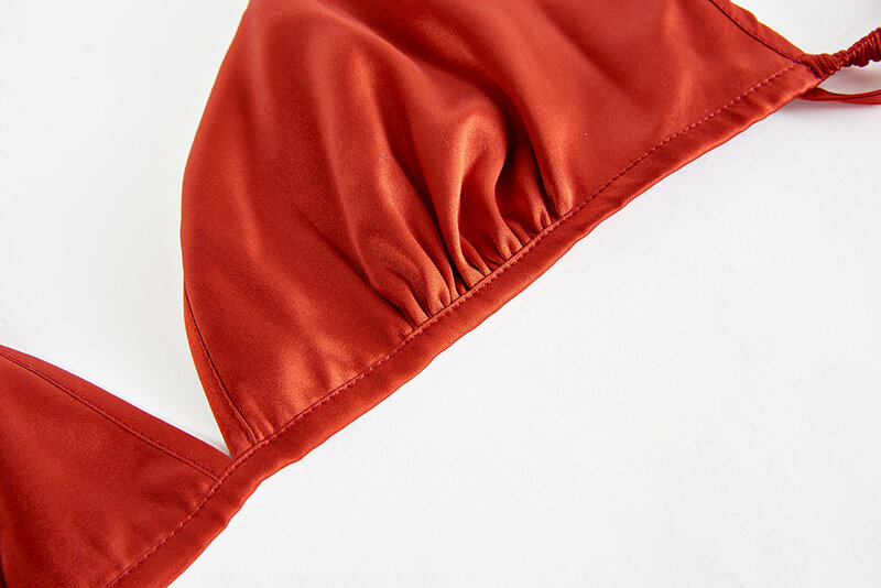 Conjunto de sujetador de seda para mujer, lencería de seda pura, sin relleno, Bikini Desigual con espalda en T de secado rápido