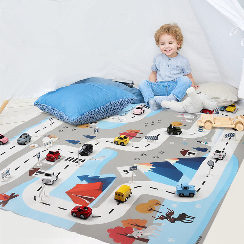 Alfombrilla de juego para gatear para niños, tapete interactivo para casa de juegos, alfombra de carretera, accesorios de coche, mapa de la ciudad, 130x100CM