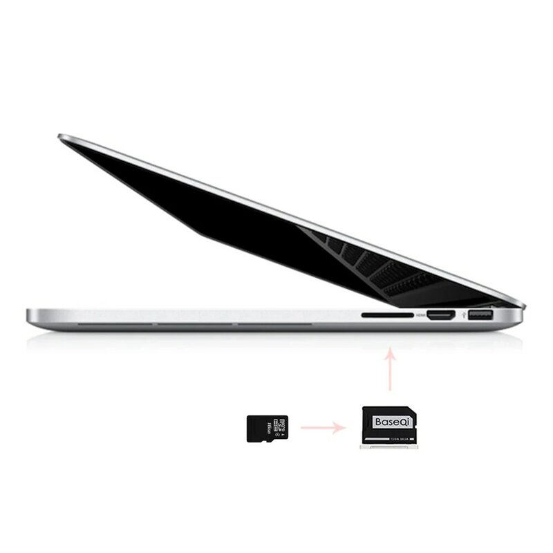 Adattatore per scheda di memoria Micro SD/TF con unità invisibile in alluminio BaseQi per MacBook Pro Retina da 15 pollici (da fine 2013 a metà 2015)