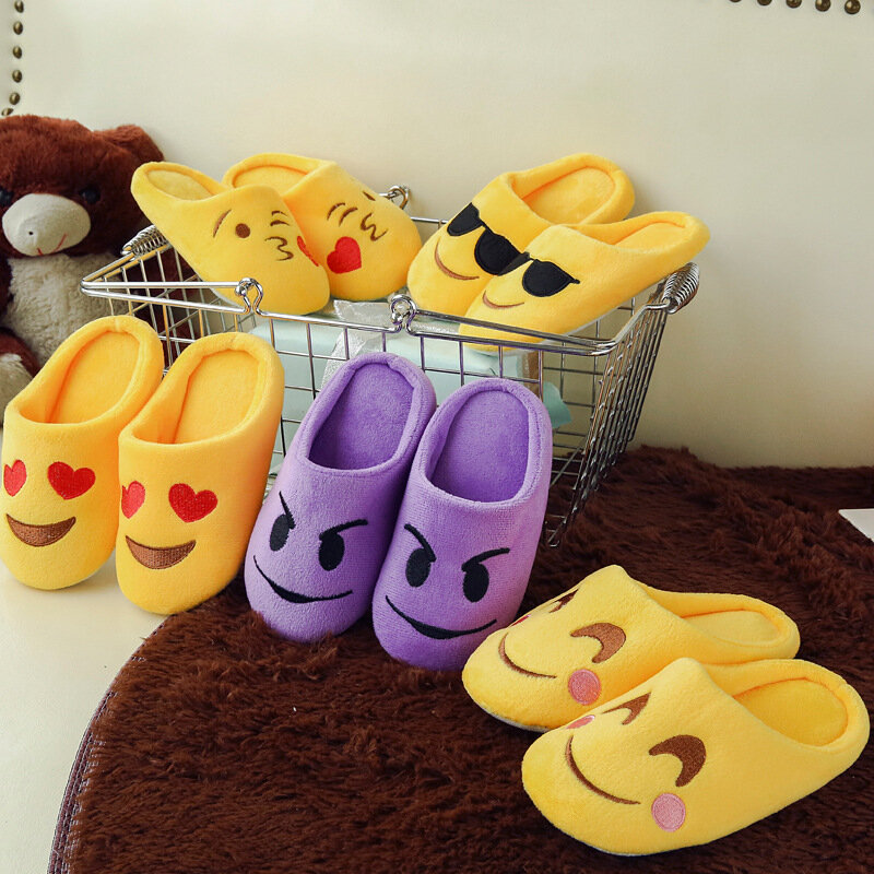 Kocotree-Zapatillas de algodón para niños, zapatos de piso de interior con cara sonriente, paquete de expresión de moda, Otoño e Invierno