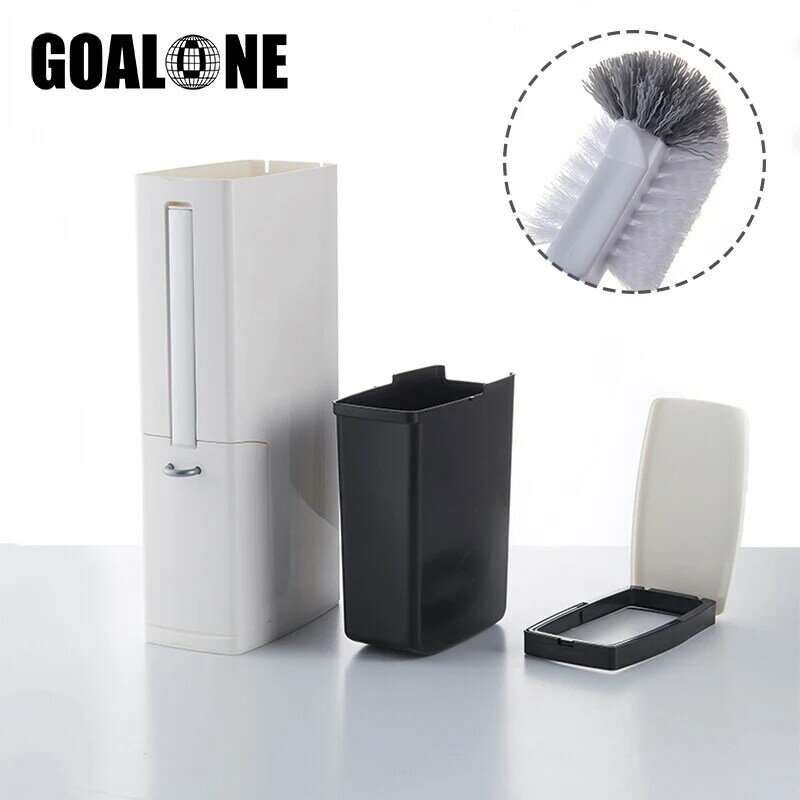 GOALONE 6L Toilet Bin 3 in 1 Narrow Trash Can with Toilet Brush Set Bathroom Plastic Waste Bin Kitchen Dustbin Garbage Trash Can