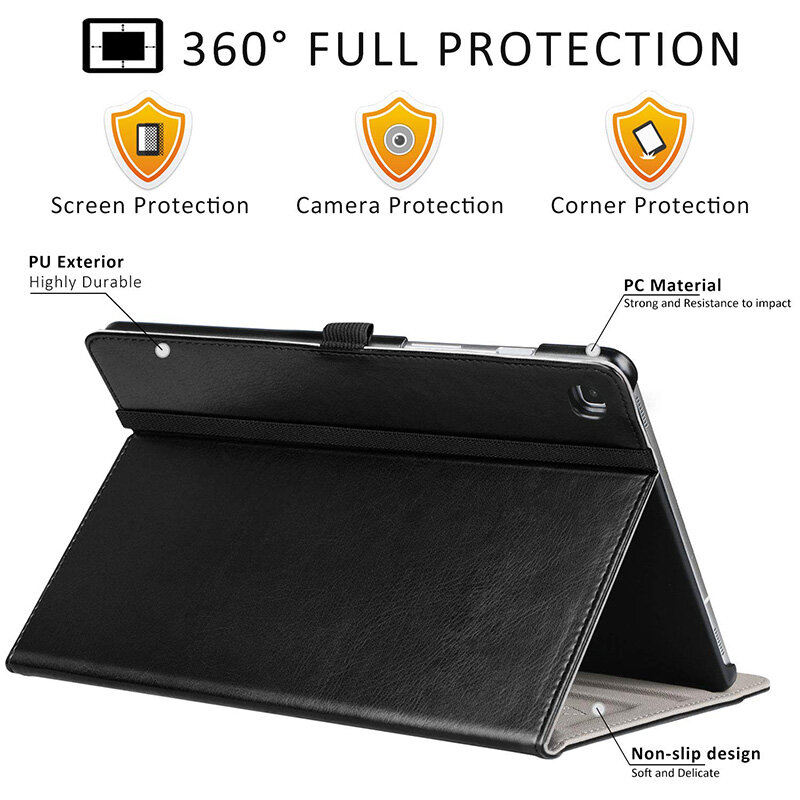 Casing Berdiri untuk Tablet Samsung Galaxy Tab S5E 10.5 "(Model SM-T720/T725) -Sampul Buku Kulit PU dengan Tali Tangan & Tidur/Bangun Otomatis