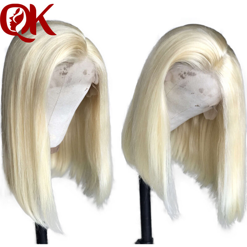 QueenKing hair 13x4 Lace Front Human Hair Wigs Straight 150% Platinum Blonde 613 Bob Wigs Brazilian Hair Preplucked