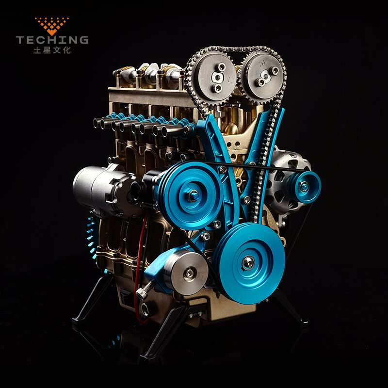 Conjunto completo do metal quatro-cilindro inline brinquedo motor modelo kits de construção para pesquisar indústria estudando/brinquedo/presente de natal