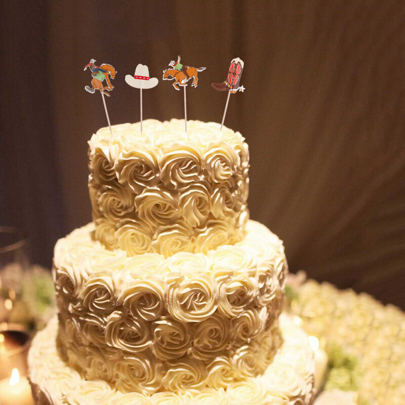 Conjunto de adornos para tartas con temática de vaquero, palitos para cupcakes, accesorios decorativos para insertar tartas, 48 unidades