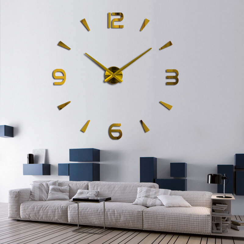 Grande relógio de parede decorativo para sala, Relógio Quartz Design Moderno, Europa Acrílico Adesivos