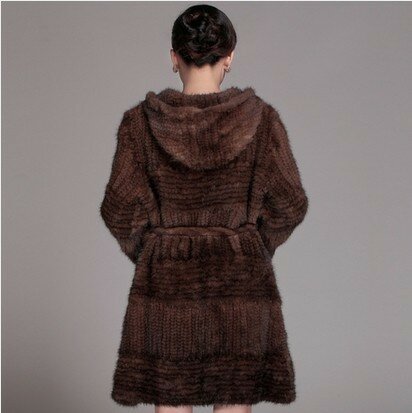 Autumn Winter Women's Genuine Natural Knitted Mink Fur Coat Lady Warm Overcoat Plus Size VF0208