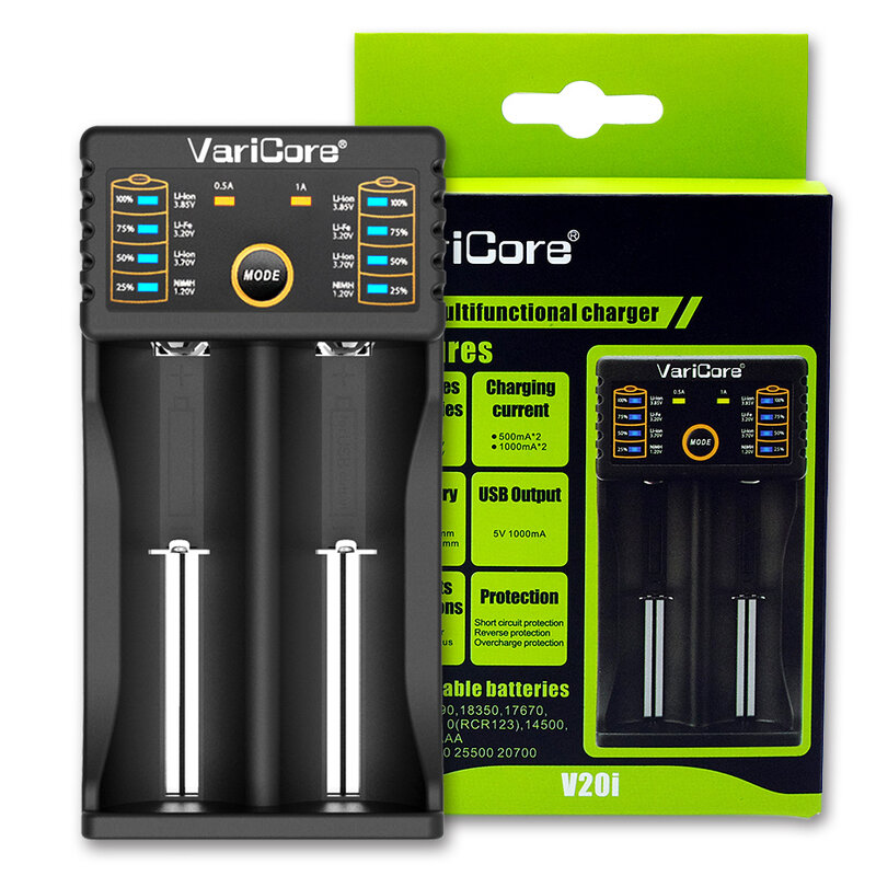 VariCore V40 V20i 3.7V 18650 LCD Carregador de Bateria de Recarga 18650 26650 18350 AAA AA 16340 10440 17500 25500 10440 Capacidade de Teste