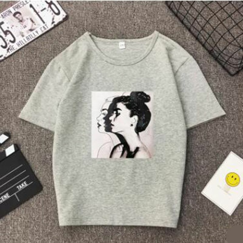 울산 티셔츠 여성 봄 여름 소녀 프린트 반소매 티셔츠 루스 여성 탑 슬림 피트 소프트 레이디 티셔츠