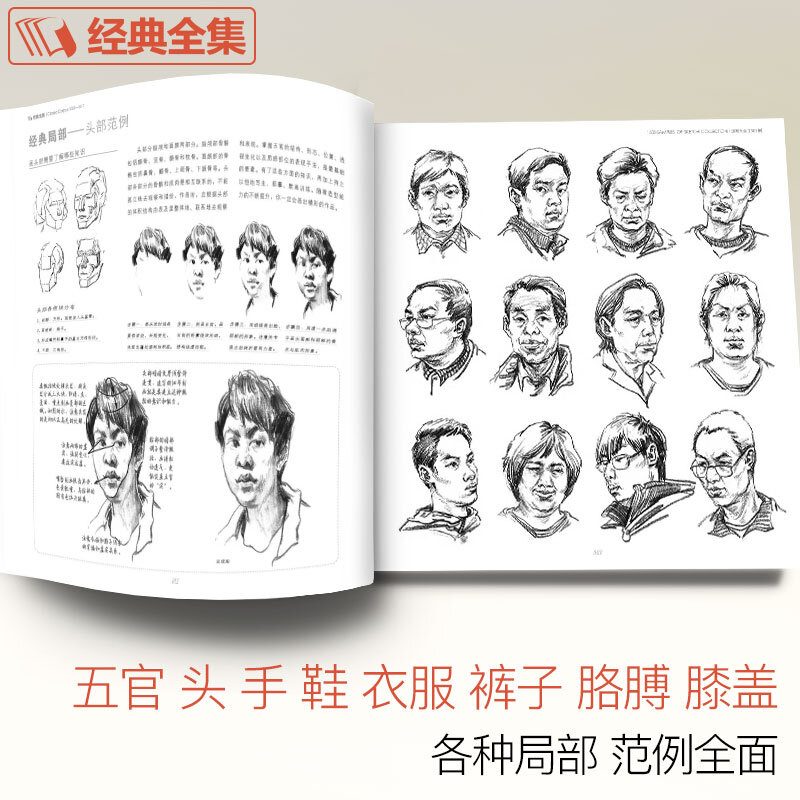 Libro Tutorial de bocetos de personajes clásicos para adultos, estructura del cuerpo humano, características faciales, ropa, individual, nuevo, 1500 cajas