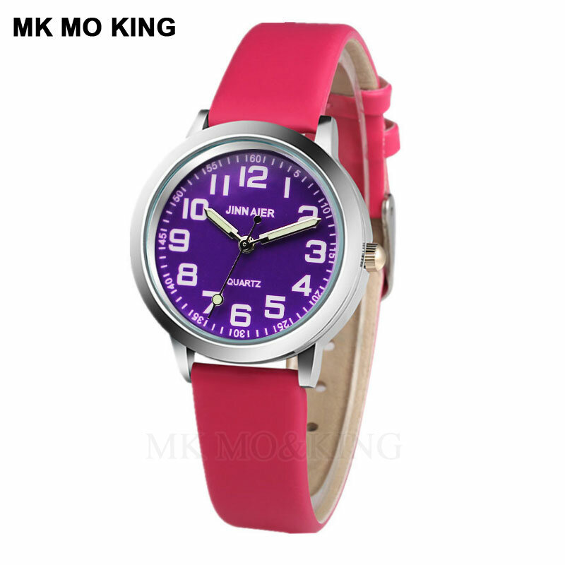 Популярные фиолетовые детские часы, Классические кварцевые часы с цифровым циферблатом для мальчиков, красные кожаные часы для девочек и сестер, подарок на день рождения, Relojes Mujer