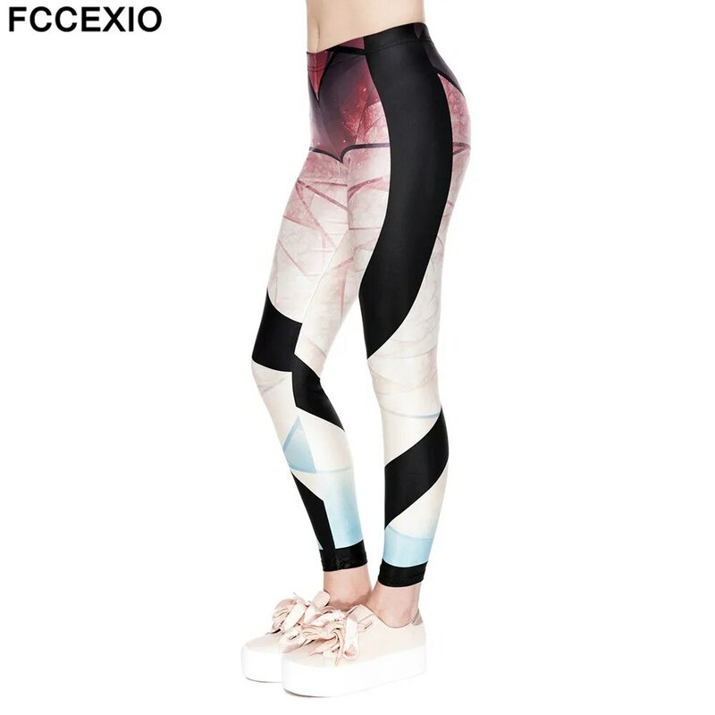 FCCEXIO 2019 New Women Mandal Flower Leggings Workout Leggins Fitness Legging Sexy Pants High Waist Print Mandal Sporting Pants
