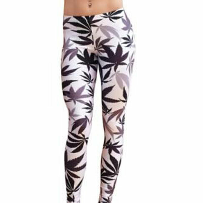 Celana motif Digital 3D wanita, celana Legging daun hitam Maple putih Weed Legging daun kebugaran