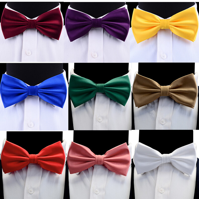GUSLESON-Gravata pré-amarrada sólida de seda para homens, laços duplos, impermeável, casamento, negócios, roxo, preto, amarelo