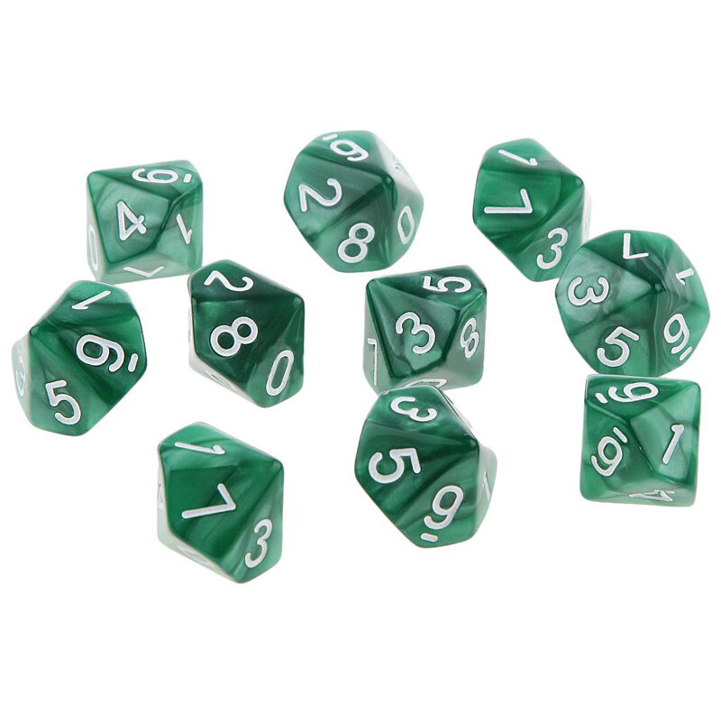 Mayitr Transparent 10Pcs D10 Ten Sided Pearl Gemmed Dices Die (0-9) forRPG For DDG Set of 10 Dice Playing Games