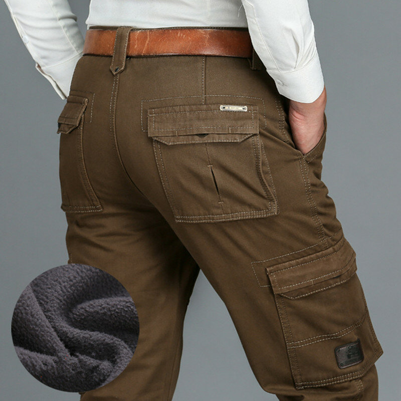 Мужские теплые флисовые брюки-карго с 6 карманами, Мужская одежда, теплые рабочие повседневные зимние брюки для мужчин, зеленые, черные, хаки брюки для мужчин