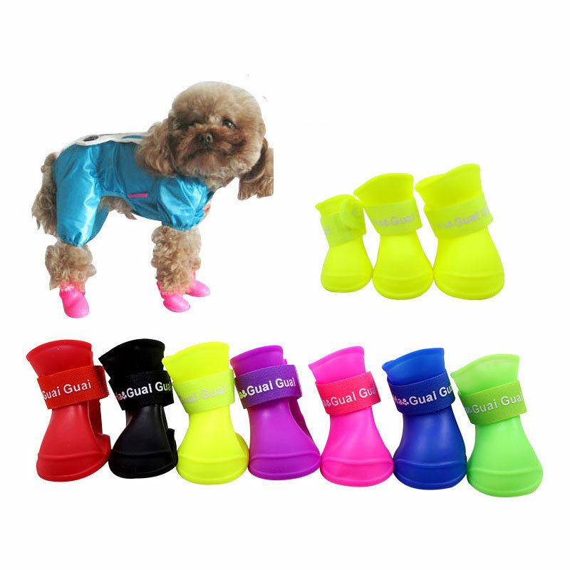4pcs Pet Dog Rain Shoes Boots Fashion Waterproof Soft Silicone Anti Slip Durable Booties Shoes for Small Puppy Dogs S M L