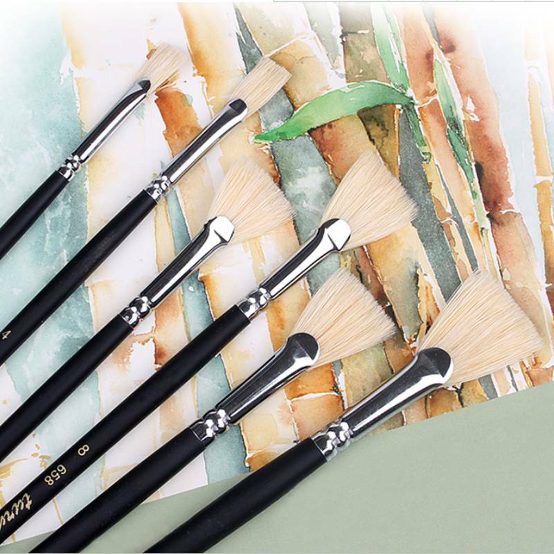 Bristle Painting Brush Different Size Fan Paint Brush for Watercolor Oil Acrylic Painting Gouache Drawing School Art Supplies