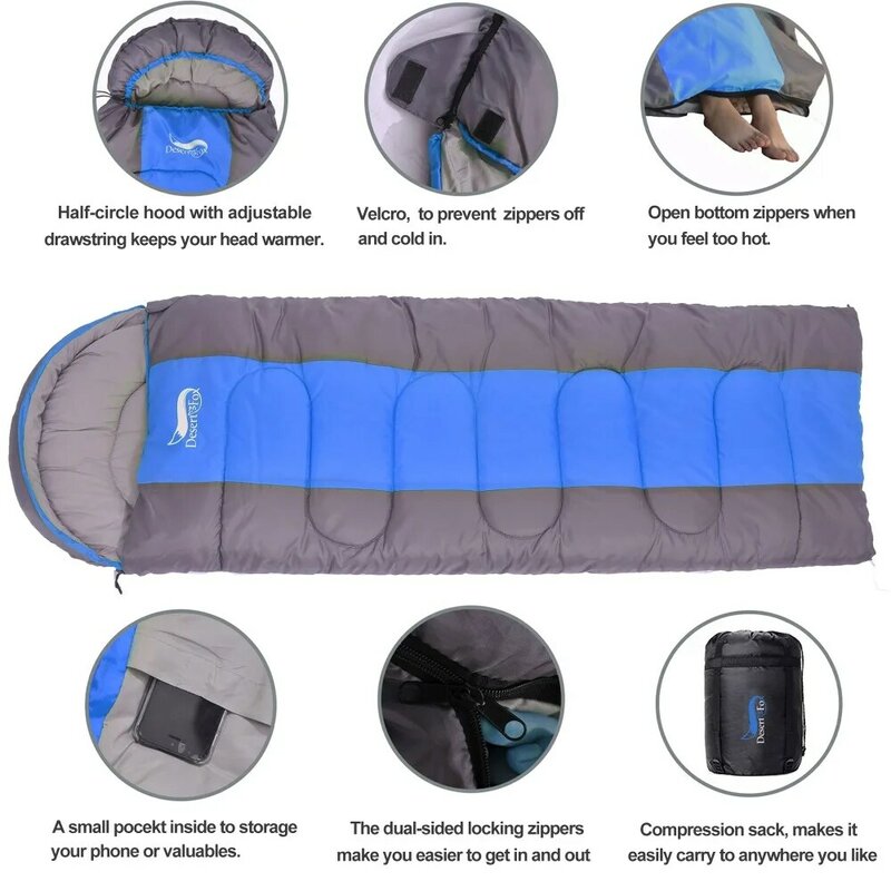 Спальный мешок Desert & Fox для кемпинга, легкий, 4 сезона, теплый и холодный конверт, спальный мешок для походов на открытом воздухе