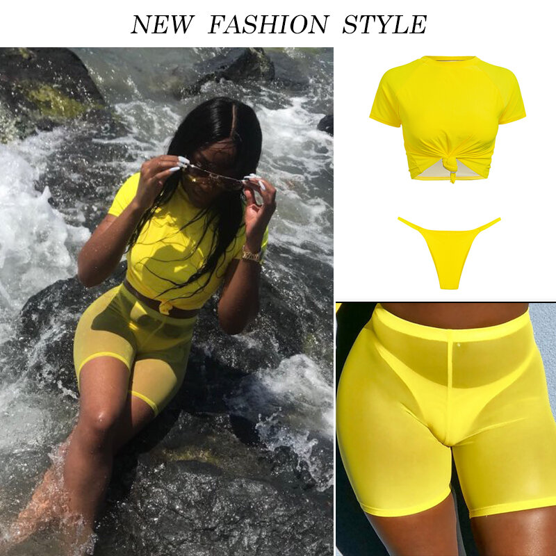 Noeud haut court bikini 2020 maillot de bain léopard femmes baigneurs jaune push up maillot de bain femme T-shirt string bikini sexy maillot de bain