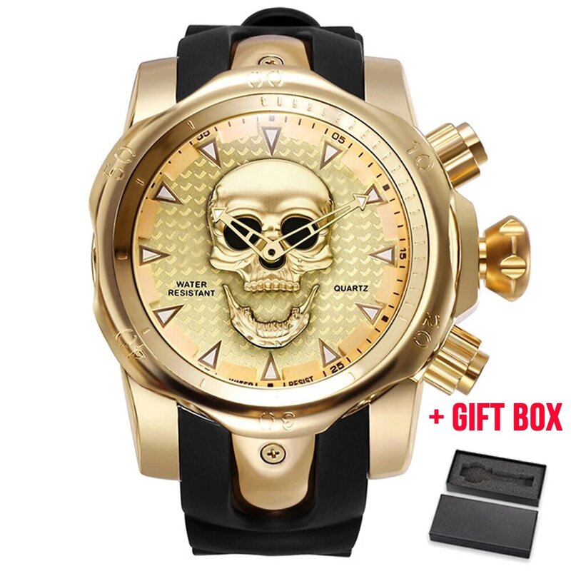 Relogio masculino crânio oco relógio de quartzo masculino esqueleto militar relógios grande design masculino relógio de pulso à prova dwaterproof água