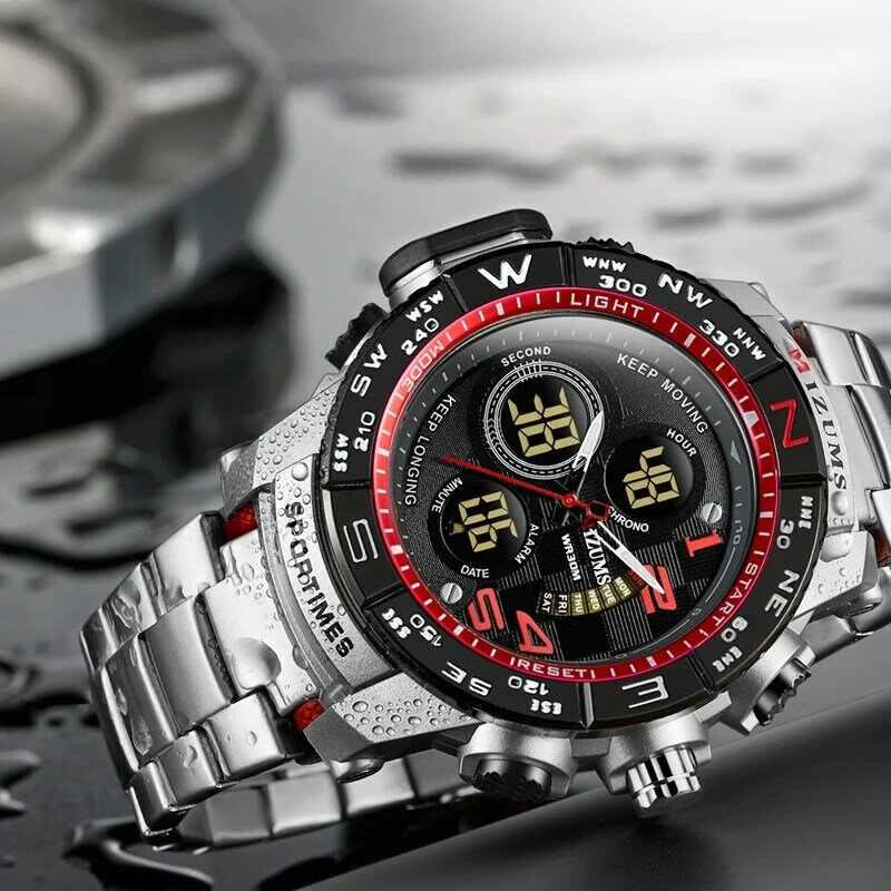 Mizums брендовые кварцевые часы для мужчин спортивные часы для мужчин Стальной ремешок Военные часы водонепроницаемые золотые светодиодный цифровые часы Relogio Masculino